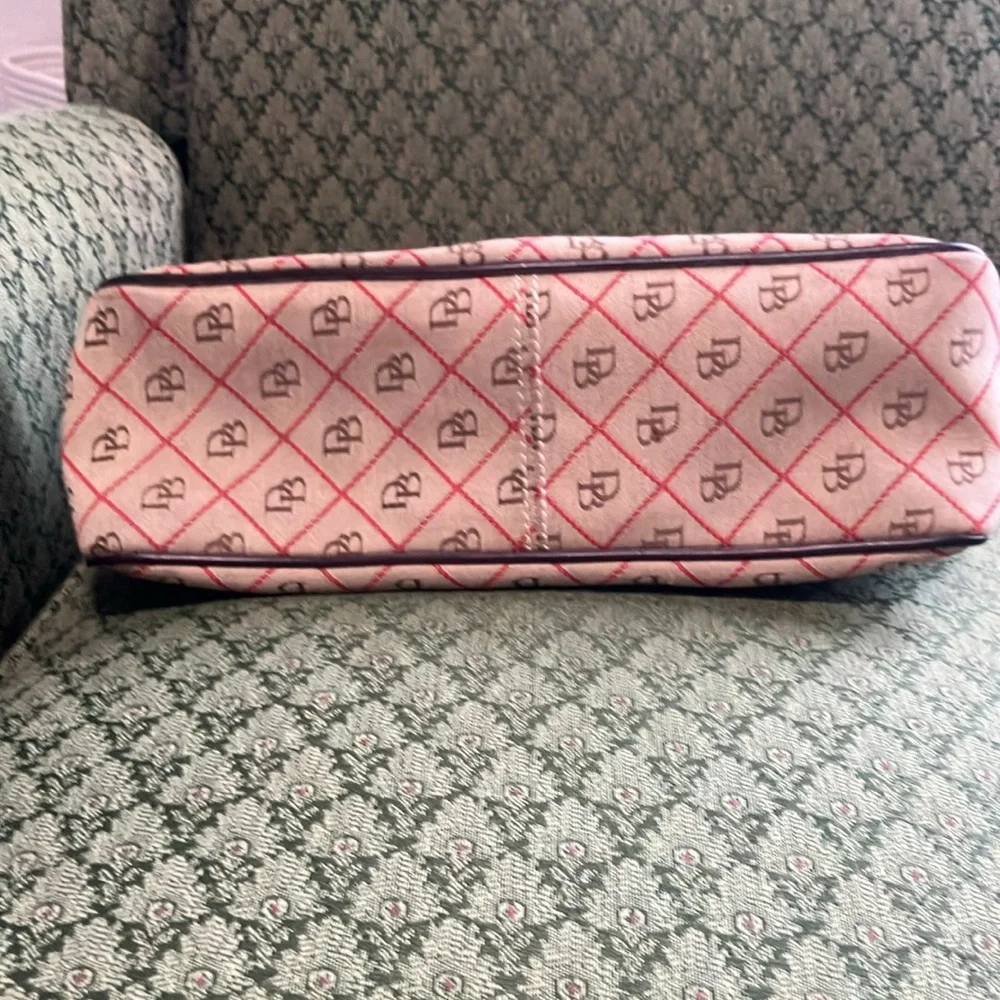 Dooney & Bourke Shoulder Vintage Bag Leather Canvas Taupe Brown Signature Duck - Picture 3 of 9